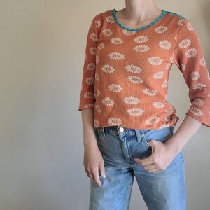 Lucky Brand Orange Cream Fitted Blouse with 3/4 Sleeves